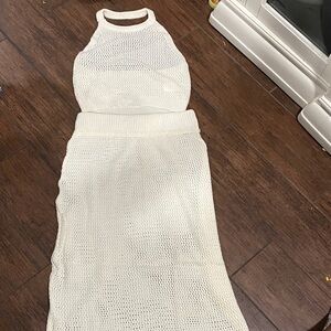 White Knit Sleeveless Top and Skirt Set